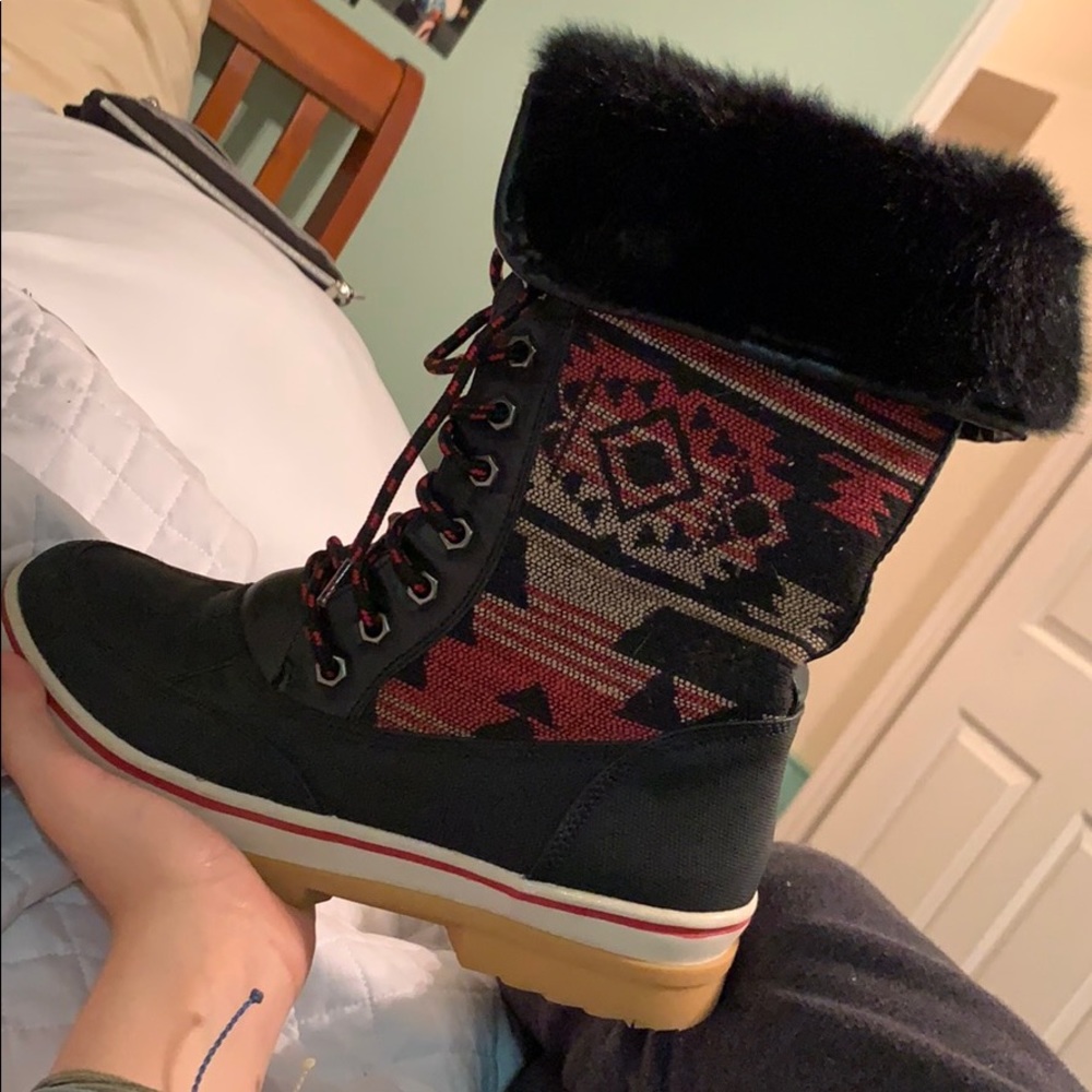 Furry hiking boots